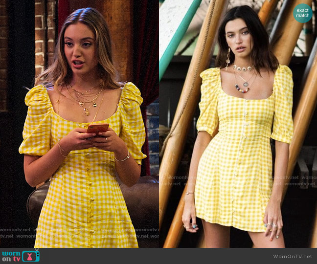 Vanessa Mooney The Cherry Dress in Yellow & White Gingham worn by Brooke Bishop (Bella Podaras) on The Expanding Universe of Ashley Garcia