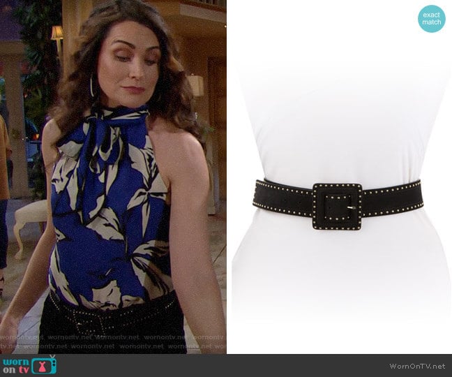 Veronica Beard Aluma Studded Suede Belt worn by Quinn Fuller (Rena Sofer) on The Bold and the Beautiful