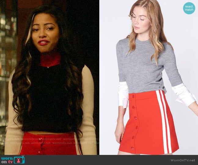 Veronica Beard Malva Racer-Stripe Button Mini Skirt worn by Alexandra Cabot (Camille Hyde) on Katy Keene