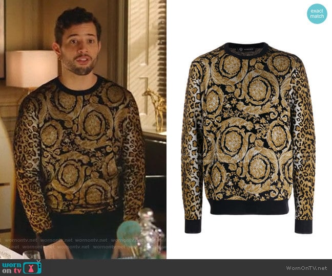 Dual-Pattern Knit Jumper by Versace worn by Sam Flores (Rafael de la Fuente) on Dynasty