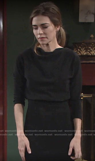 Victoria’s black draped top dress on The Young and the Restless