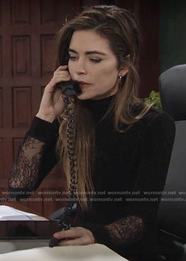 Victoria’s black lace panel long sleeve dress on The Young and the Restless