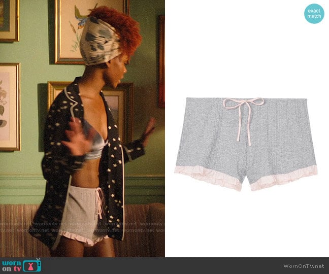 Victorias Secret Ruffle Trim Sleep Shorts worn by Josie McCoy (Ashleigh Murray) on Katy Keene