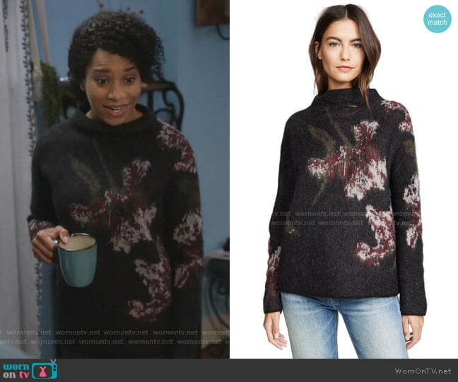 Brushed Floral Funnel Neck Sweater by Vince worn by Maggie Pierce (Kelly McCreary) on Greys Anatomy