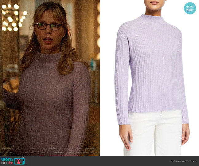 Vince Ribbed Raglan Mock-Neck Sweater in Lily Stone worn by Kara Danvers (Melissa Benoist) on Supergirl