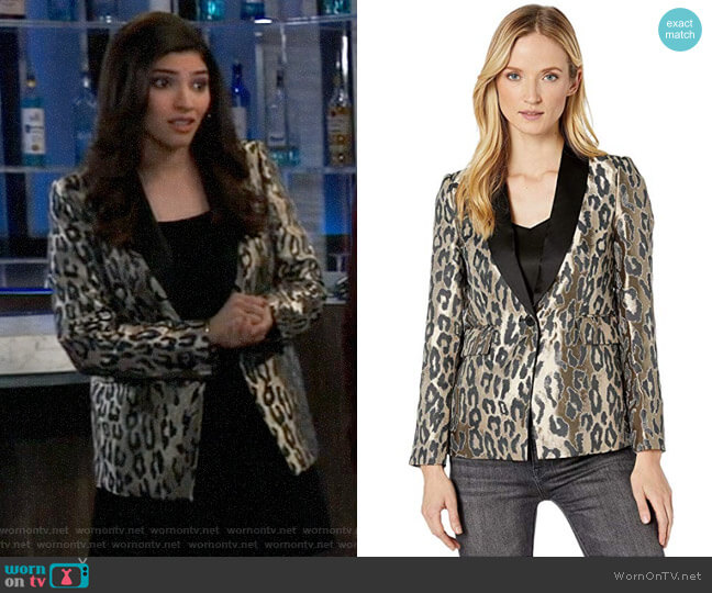 Vince Camuto Leopard Jacquard Blazer worn by Brook Lynn Quartermaine (Amanda Setton) on General Hospital