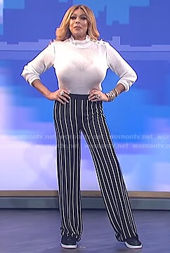 Wendy’s white button detail sweater and pants on The Wendy Williams Show