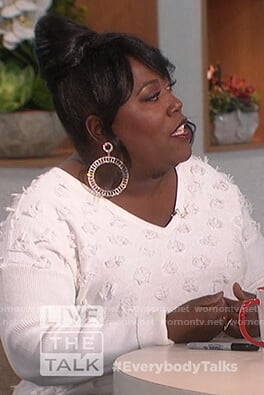 Sheryl’s white textured dot sweater on The Talk