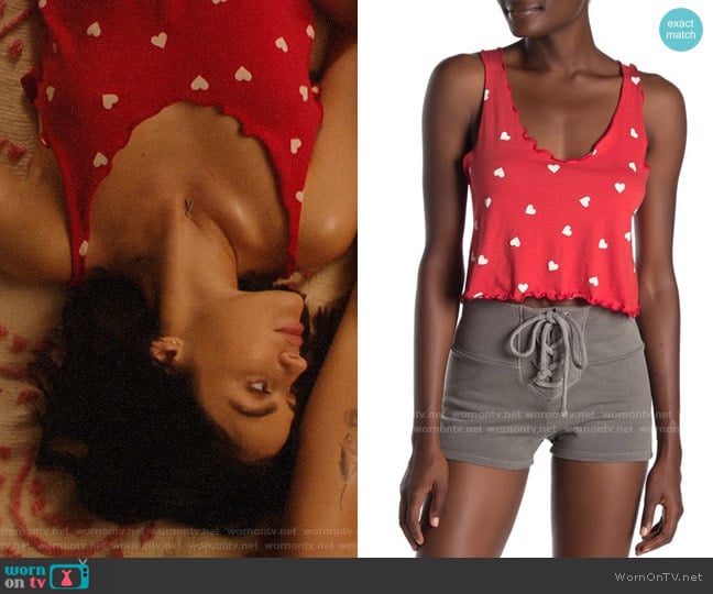 Wildfox Falling Hearts Lettuce Trim Doutzan Tank Top worn by Katy Keene (Lucy Hale) on Katy Keene