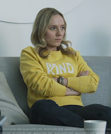 Claire's yellow Be Kind sweatshirt on Good Trouble