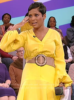 Tamron’s yellow belted dress on Tamron Hall Show