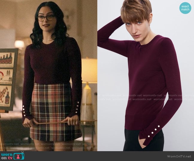 Zara Basic Long Sleeve Sweater in Burgundy worn by Veronica Lodge (Camila Mendes) on Riverdale