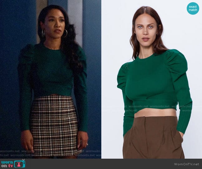 Zara Cropped Ribbed Sweater worn by Iris West (Candice Patton) on The Flash