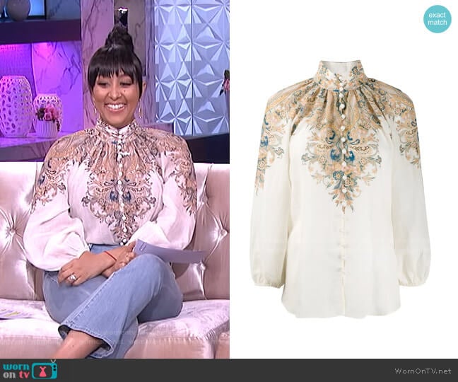 Freja Blouse by Zimmermann worn by Tamera Mowry on The Real