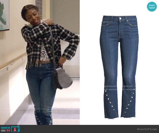 7 For All Mankind Edie Cropped Straight-Leg Jeans w/ Grommets worn by Ali Finer (Javicia Leslie) on God Friended Me