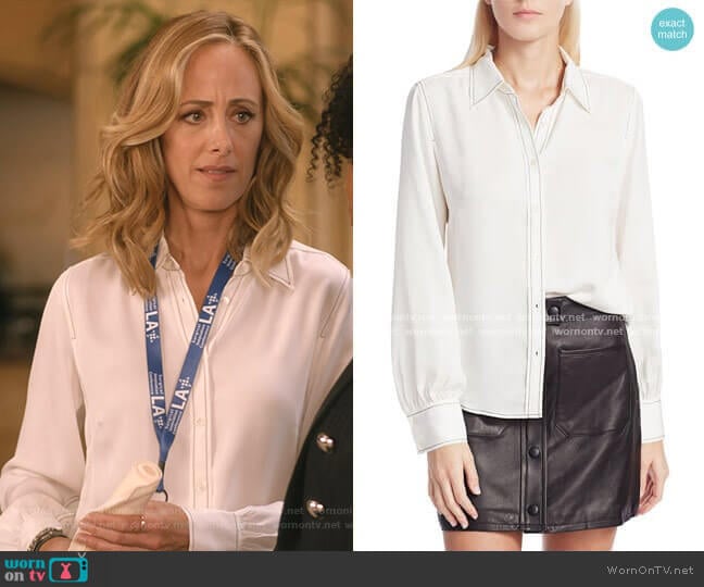 WornOnTV: Teddy’s white contrast stitch blouse and belted pants on ...