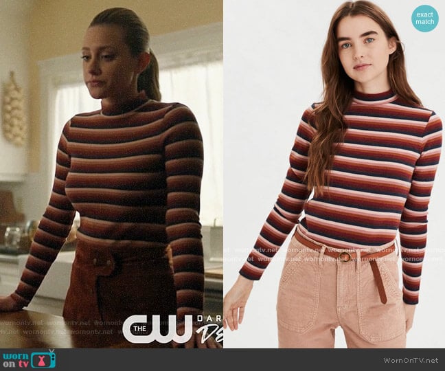 AE Striped Long Sleeve Mock Neck T-shirt worn by Betty Cooper (Lili Reinhart) on Riverdale