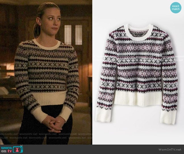 AE Studio Fairisle Crew Neck Sweater worn by Betty Cooper (Lili Reinhart) on Riverdale