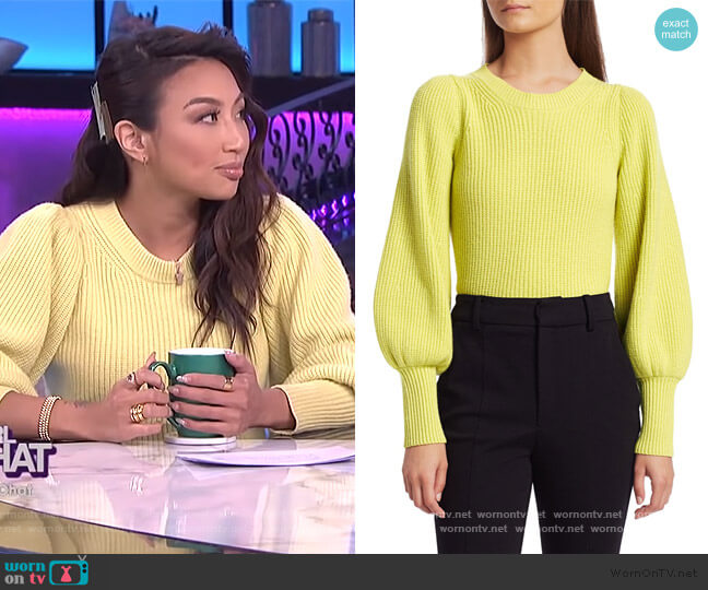 Eliana Crewneck Bishop-Sleeve Sweater by A.L.C worn by Jeannie Mai on The Real