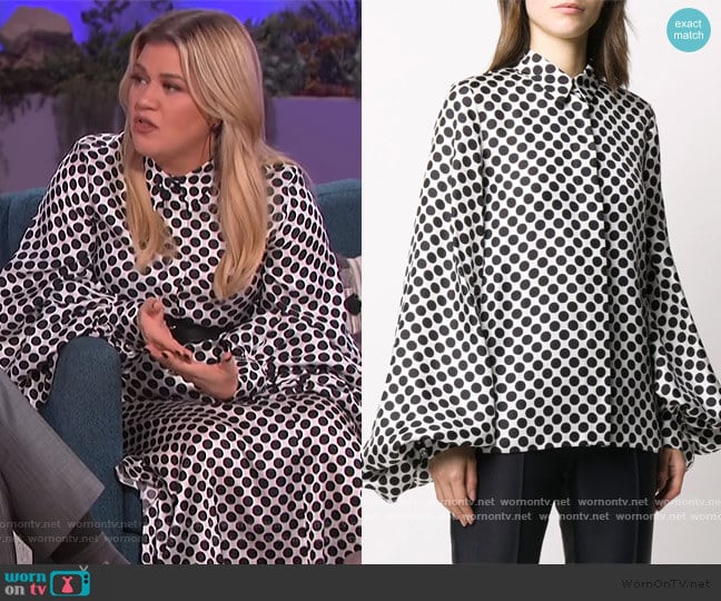 Silk Polka Dot Shirt by Alexandre Vauthier worn by Kelly Clarkson on The Kelly Clarkson Show