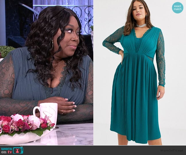 Lace and Pleat Midi Dress by ASOS worn by Loni Love on The Real