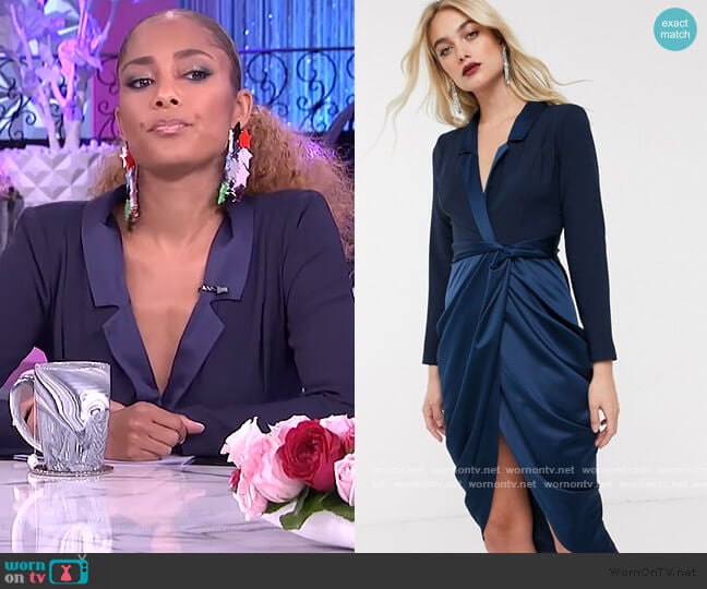 Satin Drape Tux Midi Dress by ASOS worn by Amanda Seales on The Real