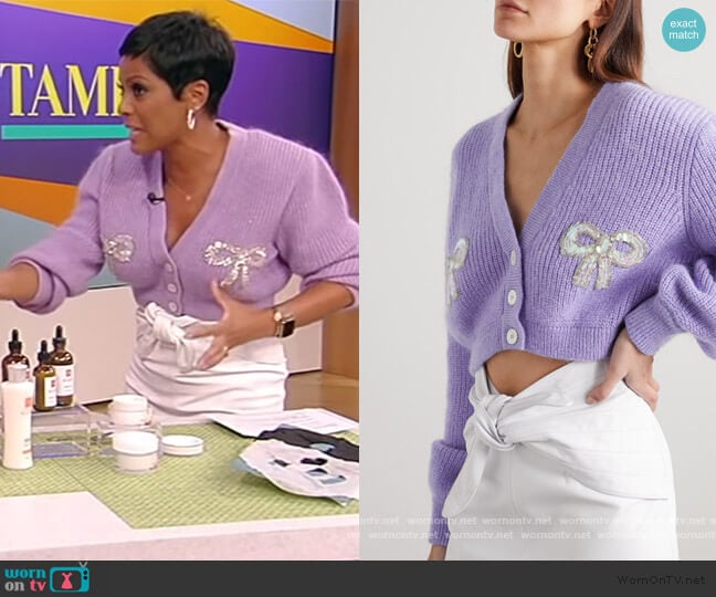 Sequin-embellished Mohair-blend Cardigan by Alessandra Rich worn by Tamron Hall on Tamron Hall Show