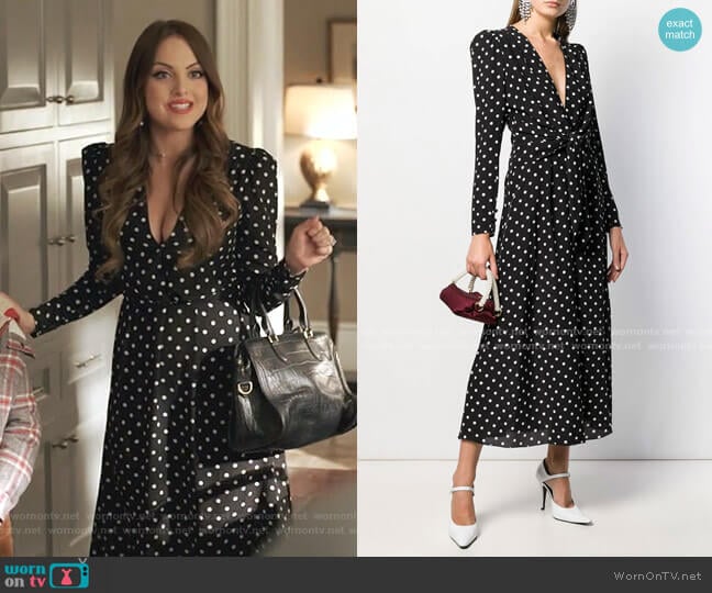 Polka Dot Tea Dress by Alessandra Rich worn by Fallon Carrington (Elizabeth Gillies) on Dynasty