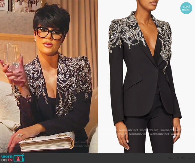 Crystal-embellished Single-breasted Blazer by Alexander Mcqueen worn by Khloe Kardashian on Keeping Up with the Kardashians