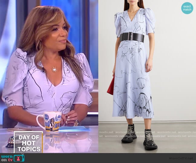 Gathered Printed Silk Midi Dress by Alexander McQueen worn by Sunny Hostin on The View