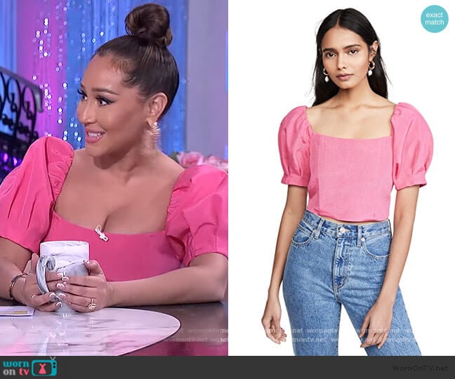 Joslyn Puff Sleeve Cropped Top by Alice + Olivia worn by Adrienne Houghton on The Real