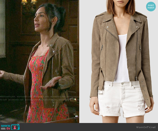 All Saints Suede Western Biker Jacket worn by Gabi Hernandez (Camila Banus) on Days of our Lives