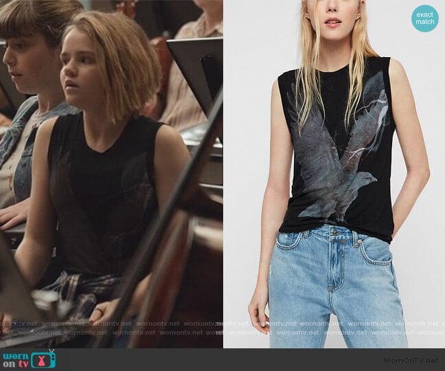 Imogen eagle-print cotton-jersey tank top by All Saints worn by Izzy Richardson (Megan Stott) on Little Fires Everywhere