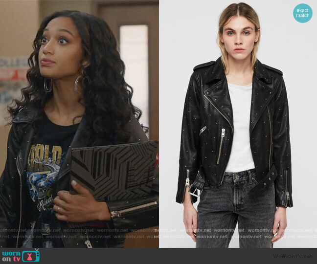 WornOnTV: Olivia’s black studded moto jacket on All American | Samantha ...