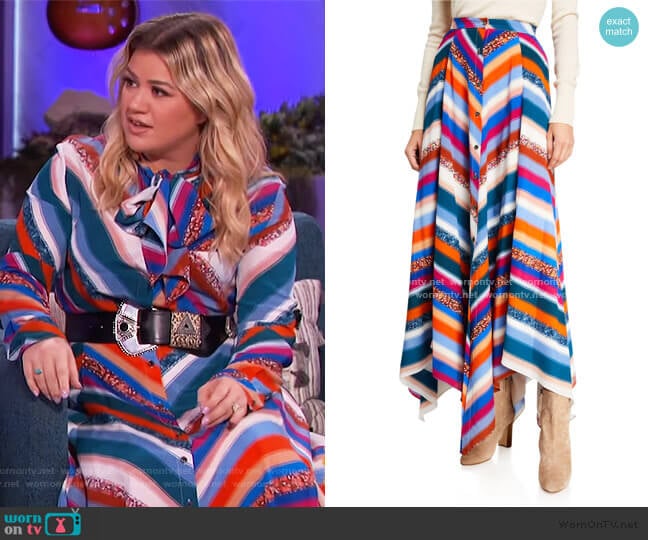 Aquarius Striped Silk Skirt by Altuzarra worn by Kelly Clarkson on The Kelly Clarkson Show