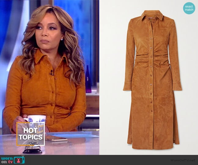 Claudia ruched suede midi shirt dress by Altuzarra worn by Sunny Hostin on The View