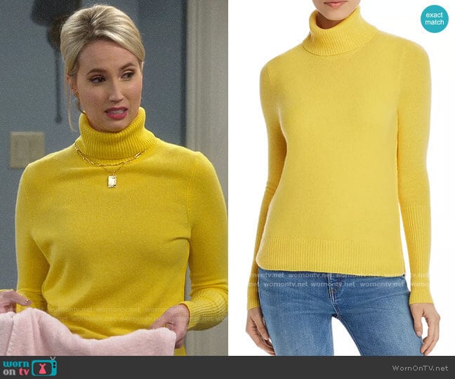 Aqua Cashmere Turtleneck Sweater in Dandelion worn by Mandy Baxter (Molly McCook) on Last Man Standing