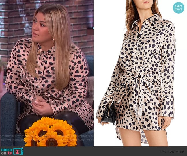 Tie-Front Cheetah Print Dress by Aqua worn by Kelly Clarkson on The Kelly Clarkson Show