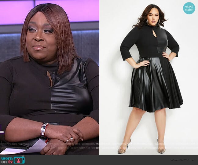 Faux Leather Keyhole Flare Dress by Ashley Stewart worn by Loni Love on The Real