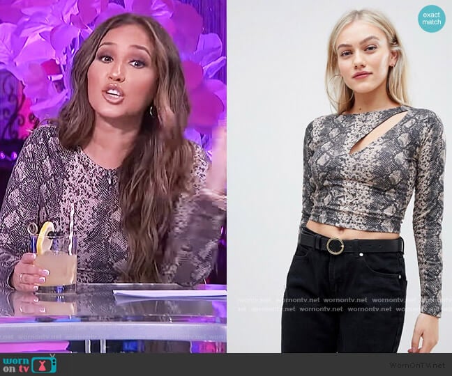 Long Sleeve Top with Cutout in Snakeskin Print by ASOS worn by Adrienne Houghton on The Real