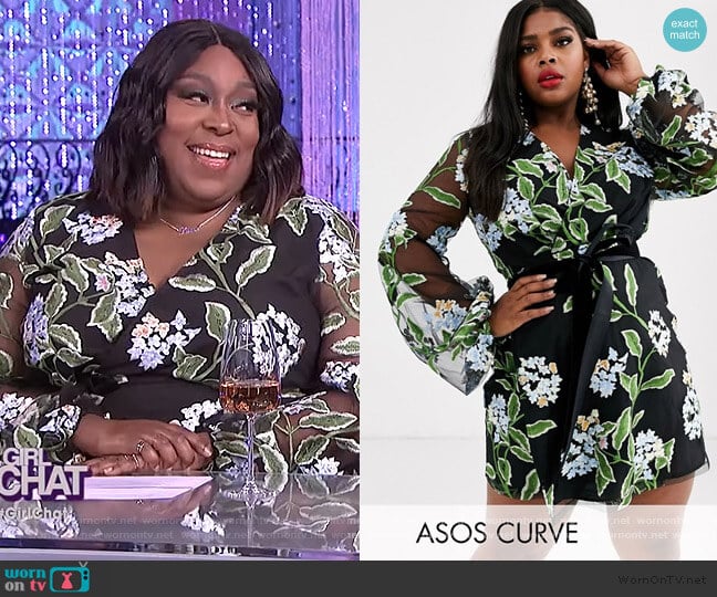 Embroidered Wrap Mini Dress by ASOS worn by Loni Love on The Real