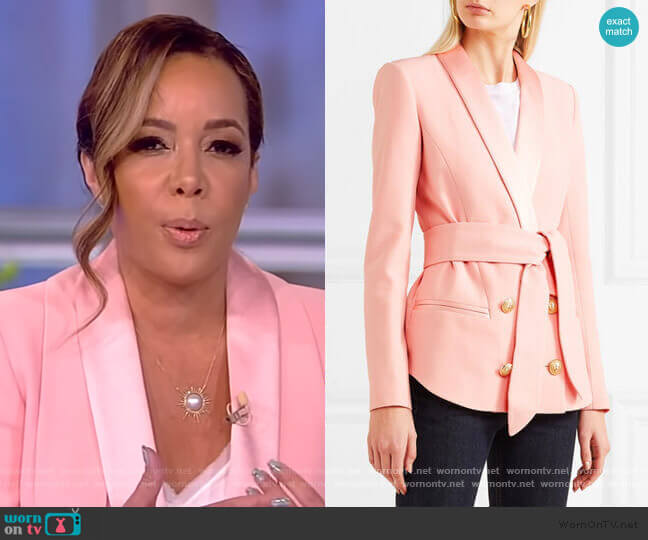 Balmain Belted double-breasted crepe blazer worn by Sunny Hostin on The View