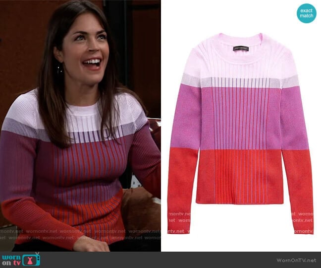 Color-Blocked Sweater Top by Banana Republic worn by Britt Westbourne (Kelly Thiebaud) on General Hospital