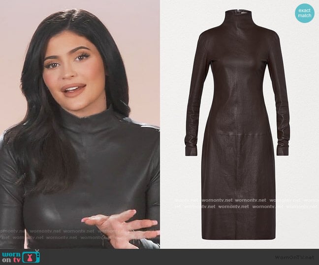 Turtleneck Stretch Leather Midi Dress by Bottega Veneta worn by Kylie Jenner on Keeping Up with the Kardashians