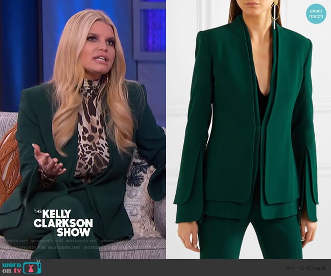 Leopard-print Turtleneck Bodysuit by Alexandre Vauthier worn by Jessica Simipson on The Kelly Clarkson Show