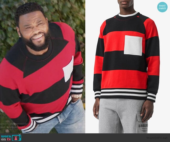 Rugby Stripe Cotton Sweatshirt by Burberry worn by Andre Johnson (Anthony Anderson) on Black-ish