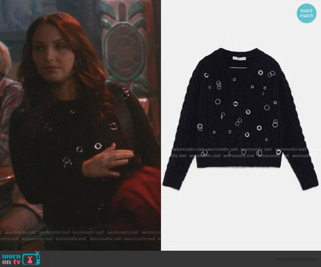 Cable Knit Sweater with Eyelets by Zara worn by Jo Wilson (Camilla Luddington) on Greys Anatomy