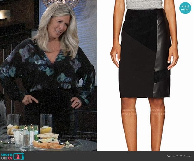 Calvin Klein Pencil Skirt With Suede and PU worn by Carly Spencer (Laura Wright) on General Hospital