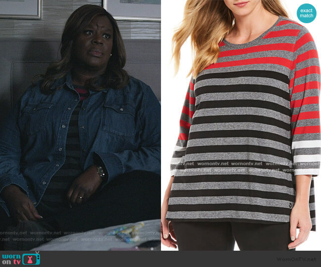 3/4 Sleeve Striped Tee by Calvin Klein worn by Ruby Hill (Retta) on Good Girls