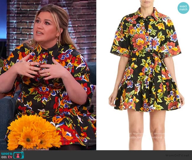 Floral Oversized Mini Shirtdress by Carolina Herrera worn by Kelly Clarkson on The Kelly Clarkson Show